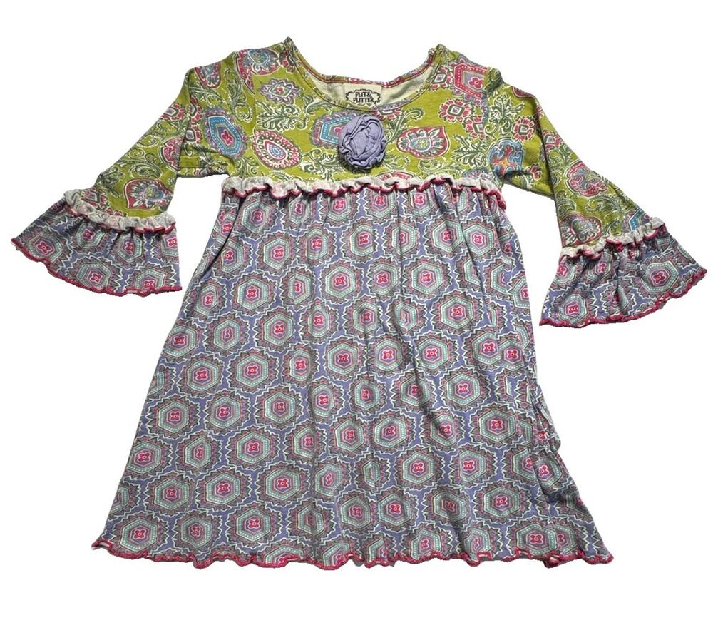 Flit & Flitter Girls Dress 3T Paisley Bell Sleeve Boho Floral 100% Cotton